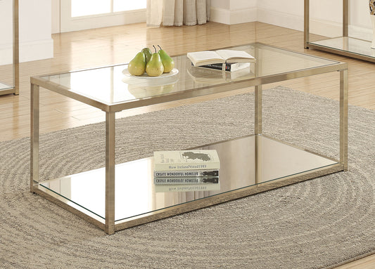 Cora Glass Top Coffee Table Mirrored Shelf Chocolate Chrome