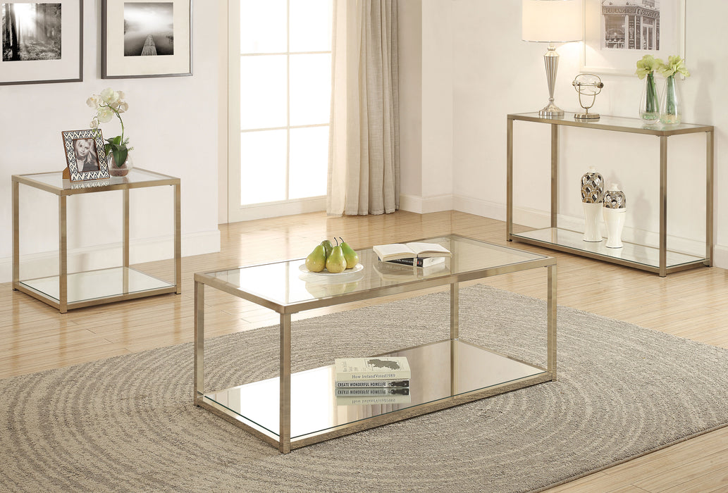 Cora Glass Top Coffee Table Mirrored Shelf Chocolate Chrome