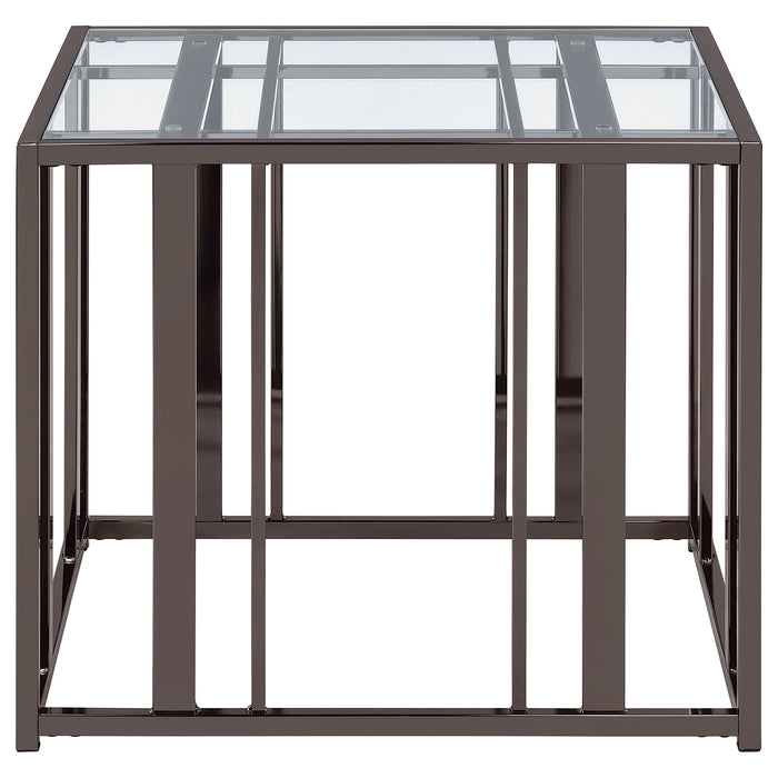 Adri Rectangular Glass Top Side End Table Black Nickel