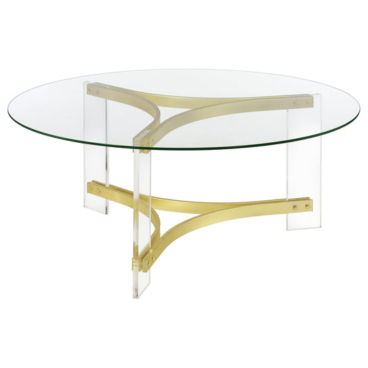 Janessa Round Glass Top Acrylic Leg Coffee Table Matte Brass