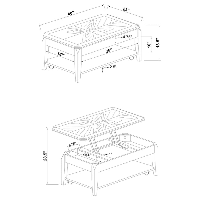 Baylor Rectangular Lift Top Coffee Table with Casters Walnut