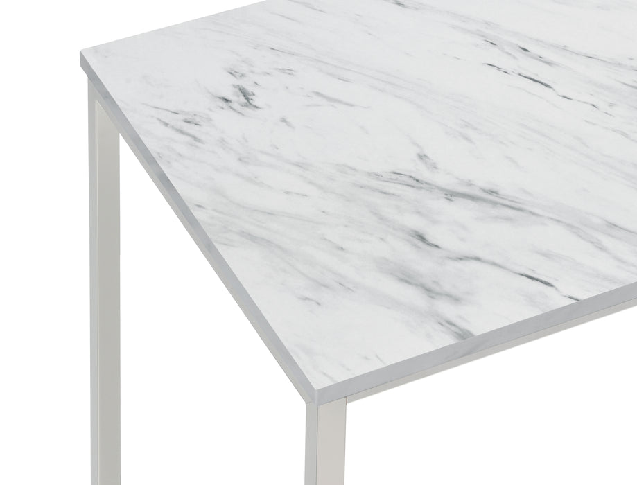 Leona Faux Marble Coffee Table with Casters Satin Nickel