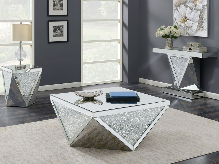 Amore Square Mirrored Acrylic Crystal Side End Table Silver