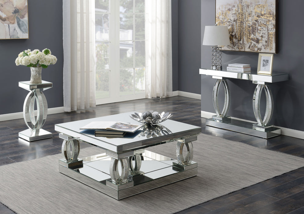 Amalia Square Mirrored Acrylic Crystal Coffee Table Silver