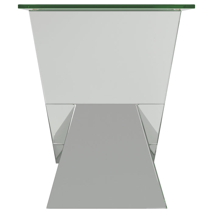 Taffeta Glass Top Mirrored Acrylic End Table Silver