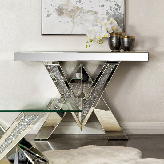 Taffeta V-shaped Mirrored Entryway Console Table Silver