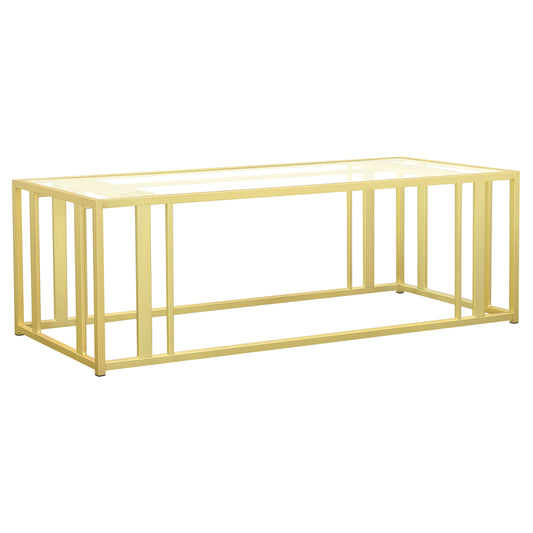 Adri Rectangular Glass Top Coffee Table Matte Brass