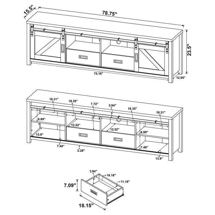 Madra 2-door Engineered Wood 79" TV Stand Distressed Pine