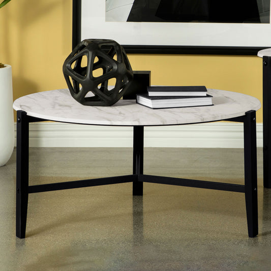 Tandi Round Faux Marble Coffee Table White and Black