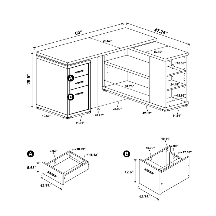 Yvette 60-inch 3-drawer L-Shape Computer Desk White