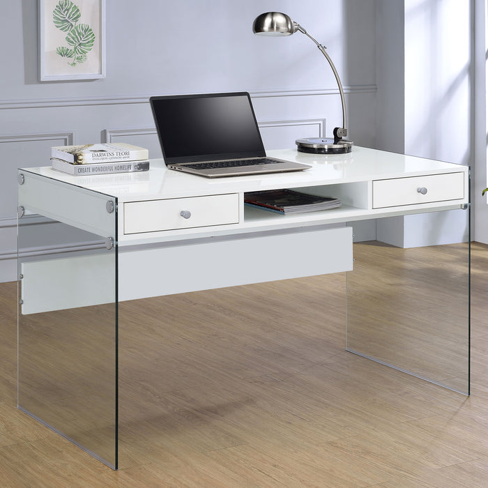 Dobrev 48-inch 2-drawer Writing Desk White High Gloss