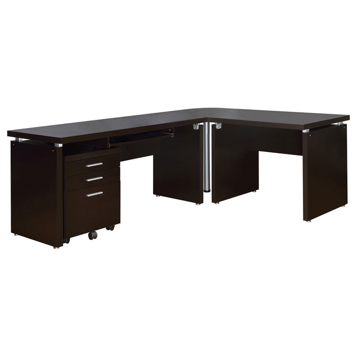 Skylar L-Shape Desk with Mobile File Cabinet Cappuccino