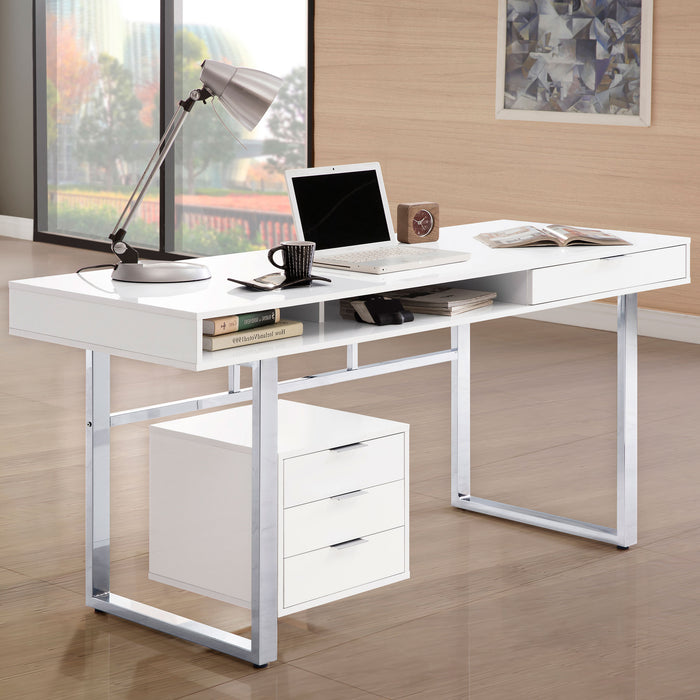 Whitman 65-inch 4-drawer Computer Desk White High Gloss