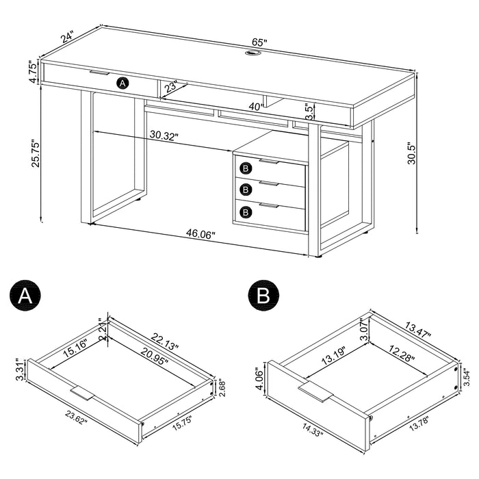 Whitman 65-inch 4-drawer Computer Desk White High Gloss