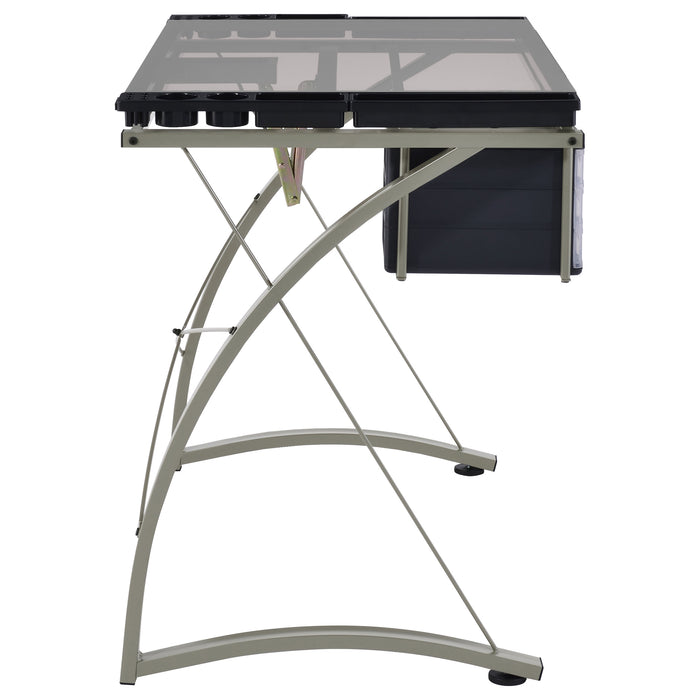 Melo 41-inch Glass Top Drafting Table with Storage Silver