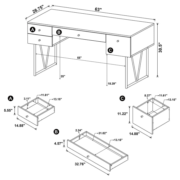 Analiese 63-inch 4-drawer Writing Desk Rustic Nutmeg