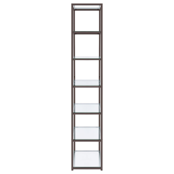 Kate 78-inch 5-shelf Glass Bookshelf Black Nickel