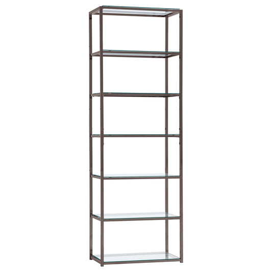 Kate 78-inch 5-shelf Glass Bookshelf Black Nickel