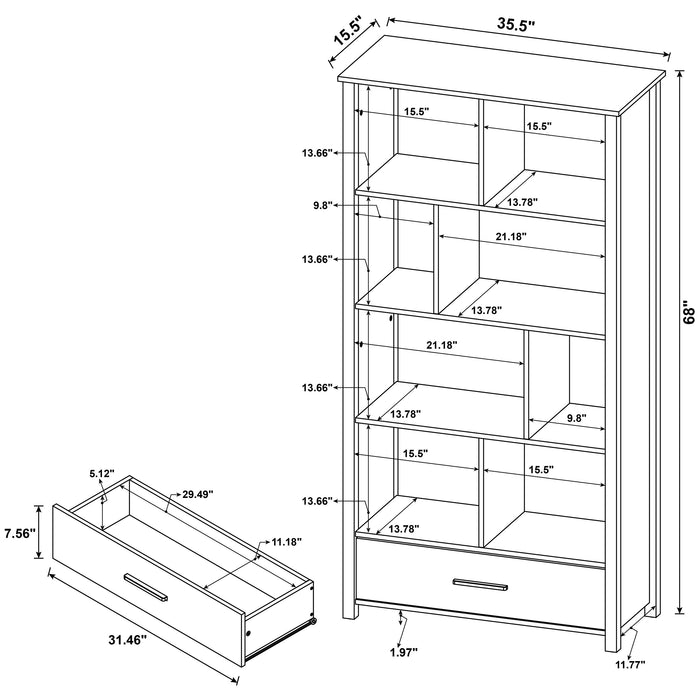 Dylan 68-inch 4-shelf Storage Bookshelf Weathered Grey