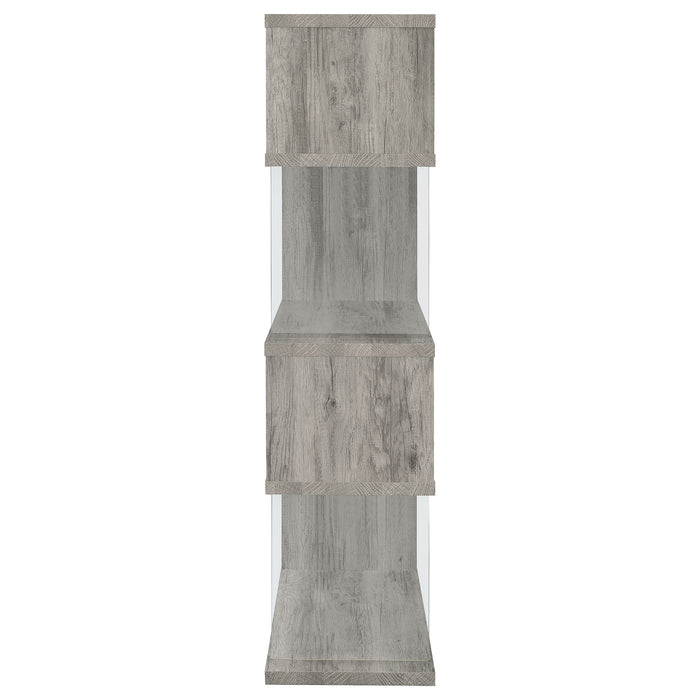 Emelle 63-inch 4-shelf Glass Panel Bookshelf Grey Driftwood