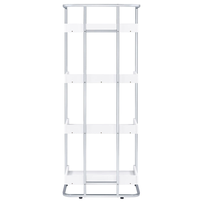 Ember 68-inch 4-shelf Bookshelf White High Gloss and Chrome