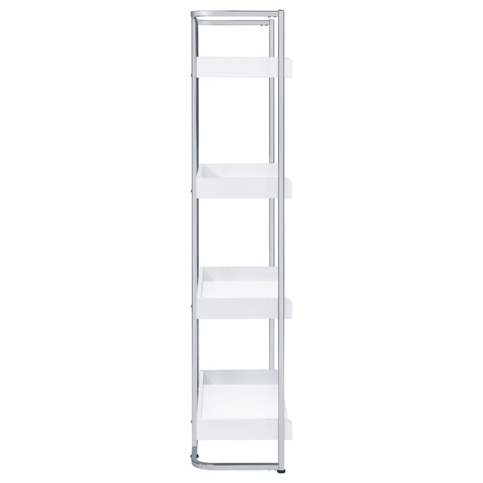 Ember 68-inch 4-shelf Bookshelf White High Gloss and Chrome