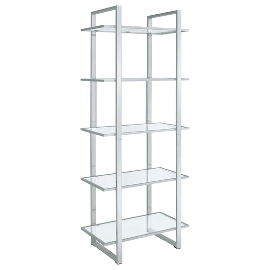 Hartford 79-inch 5-shelf Glass Bookshelf Chrome