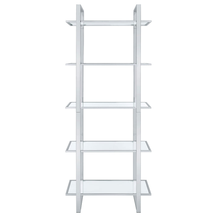 Hartford 79-inch 5-shelf Glass Bookshelf Chrome