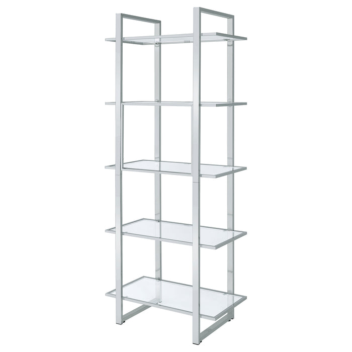 Hartford 79-inch 5-shelf Glass Bookshelf Chrome