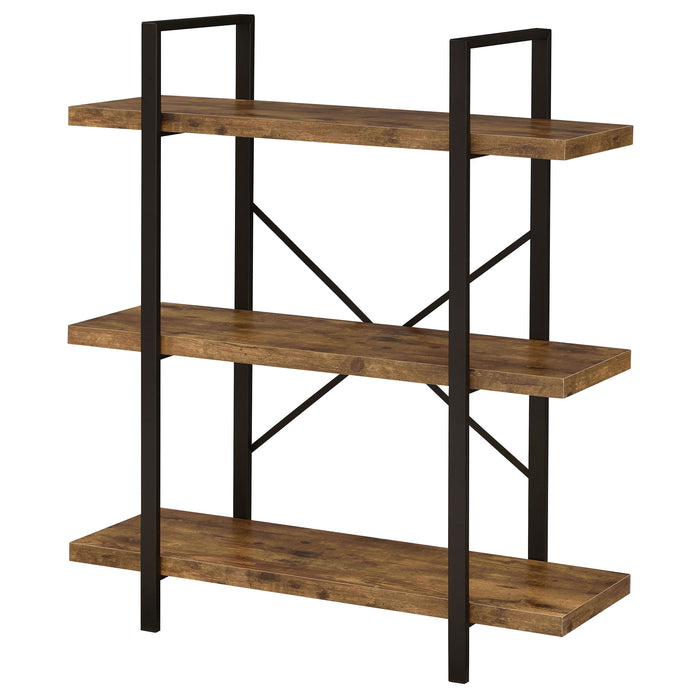 Cole 40-inch 3-shelf Bookshelf Rustic Nutmeg and Black