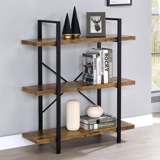 Cole 40-inch 3-shelf Bookshelf Rustic Nutmeg and Black