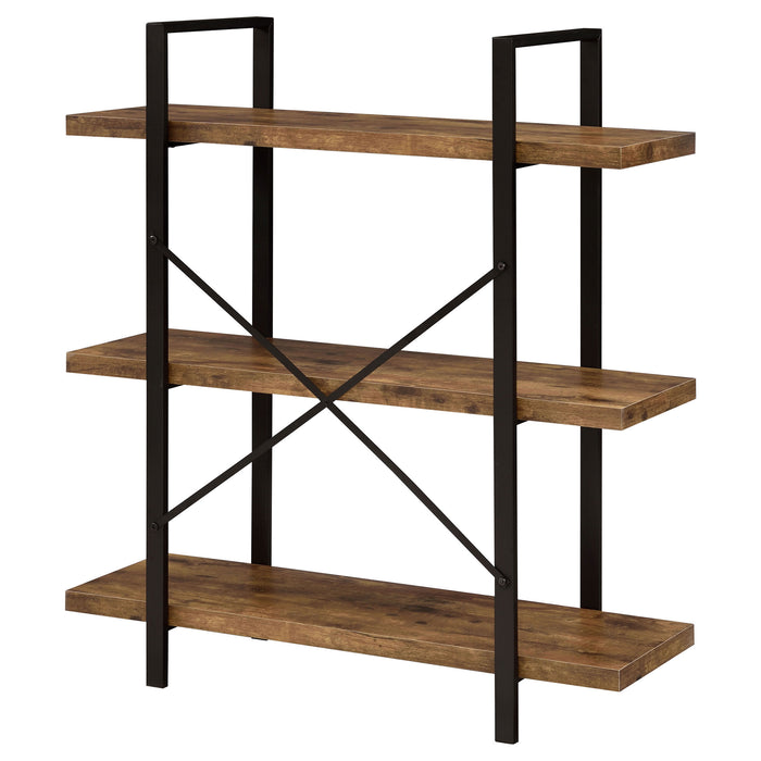 Cole 40-inch 3-shelf Bookshelf Rustic Nutmeg and Black