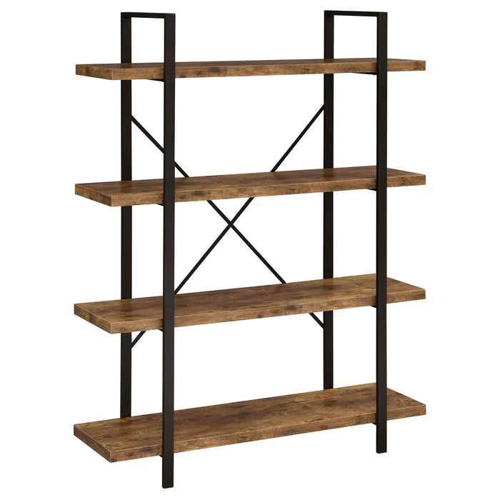 Cole 55-inch 4-shelf Bookshelf Rustic Nutmeg and Black