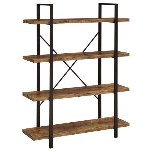 Cole 55-inch 4-shelf Bookshelf Rustic Nutmeg and Black