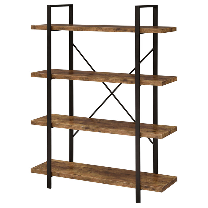 Cole 55-inch 4-shelf Bookshelf Rustic Nutmeg and Black