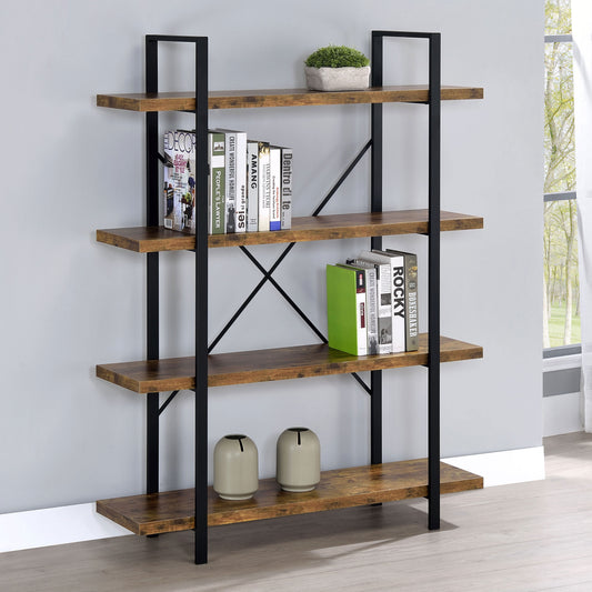 Cole 55-inch 4-shelf Bookshelf Rustic Nutmeg and Black