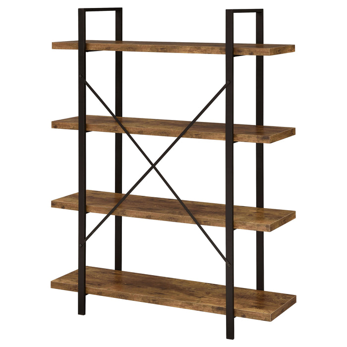 Cole 55-inch 4-shelf Bookshelf Rustic Nutmeg and Black