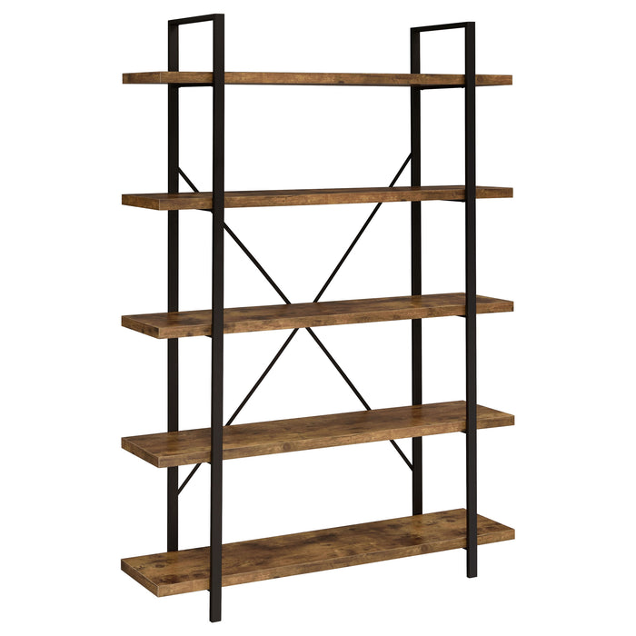 Cole 70-inch 5-shelf Bookshelf Rustic Nutmeg and Black