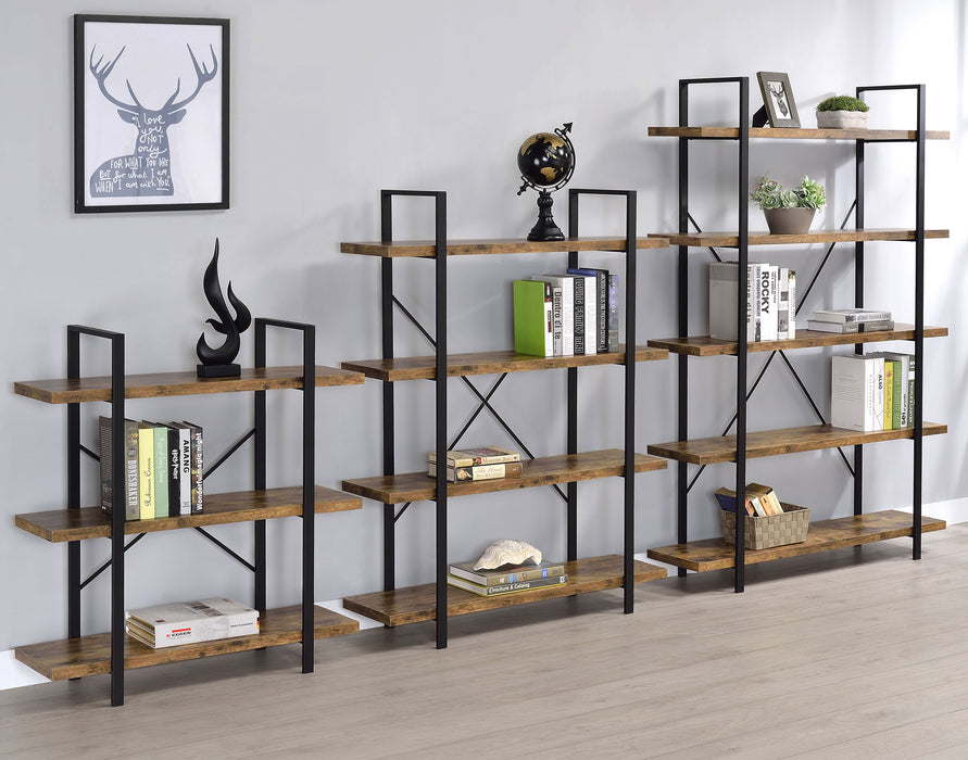 Cole 55-inch 4-shelf Bookshelf Rustic Nutmeg and Black