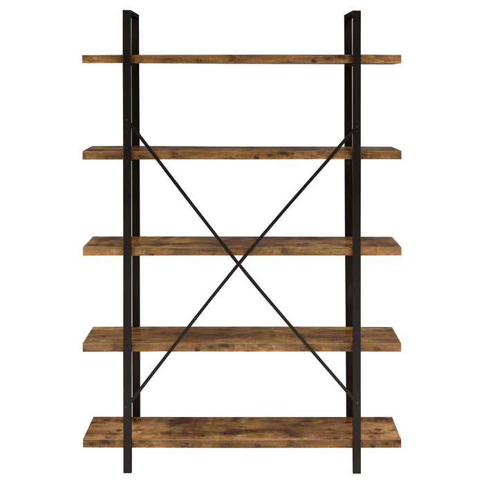 Cole 70-inch 5-shelf Bookshelf Rustic Nutmeg and Black