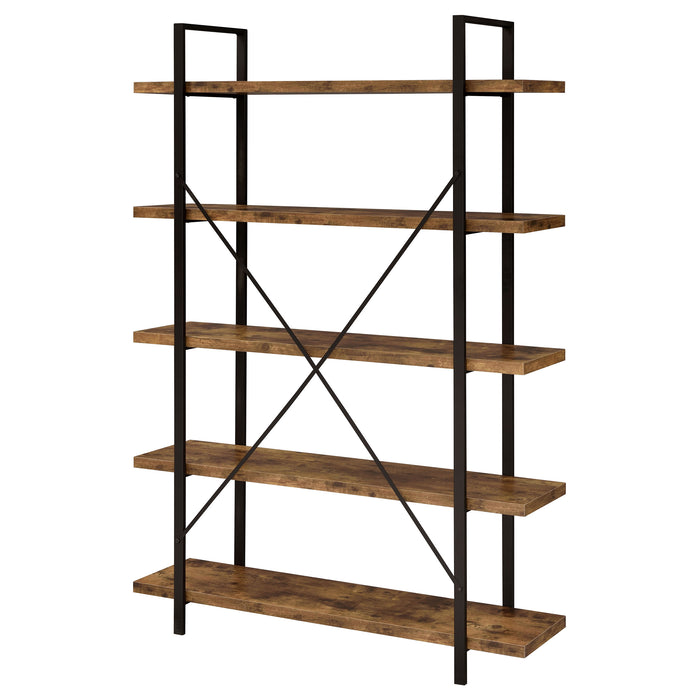 Cole 70-inch 5-shelf Bookshelf Rustic Nutmeg and Black