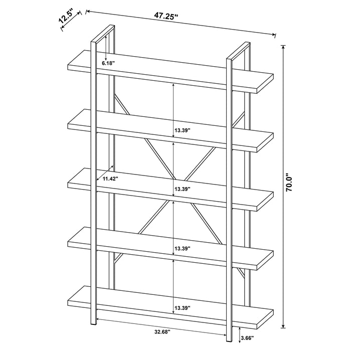 Cole 70-inch 5-shelf Bookshelf Rustic Nutmeg and Black