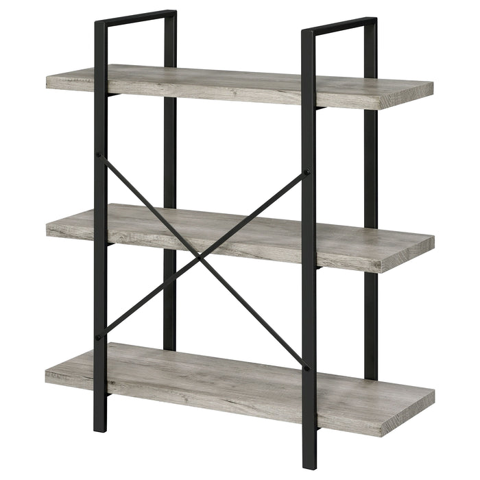 Cole 40-inch 3-shelf Bookshelf Grey Driftwood and Gunmetal