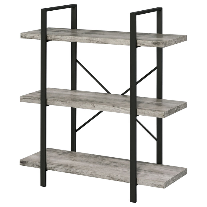 Cole 40-inch 3-shelf Bookshelf Grey Driftwood and Gunmetal