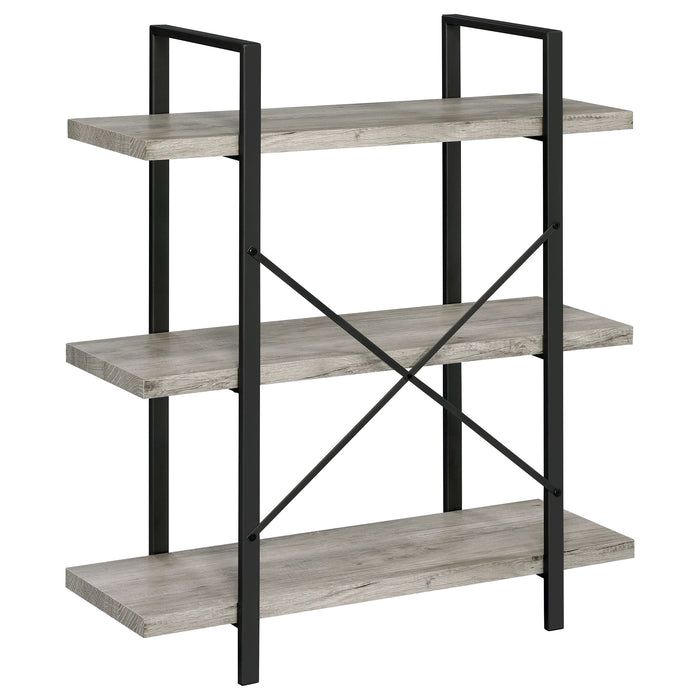 Cole 40-inch 3-shelf Bookshelf Grey Driftwood and Gunmetal