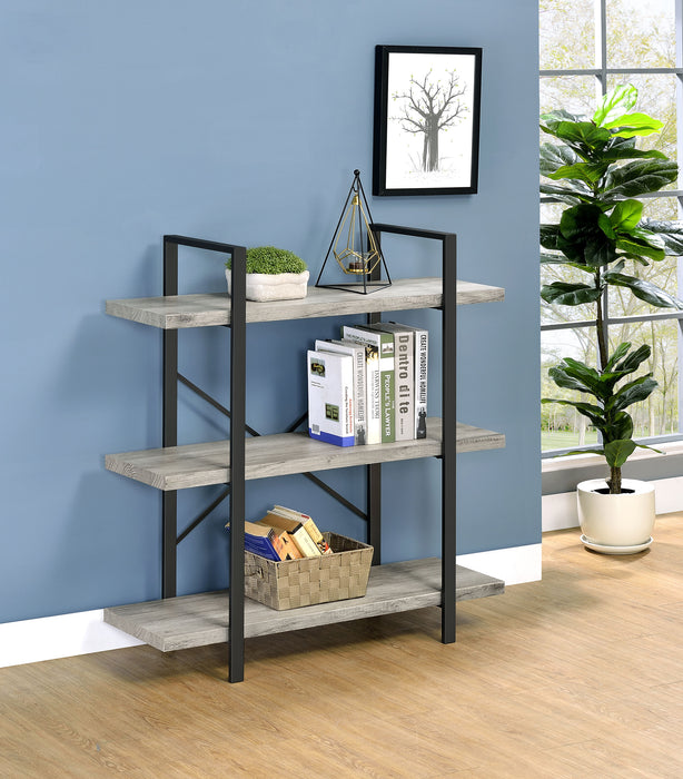 Cole 40-inch 3-shelf Bookshelf Grey Driftwood and Gunmetal