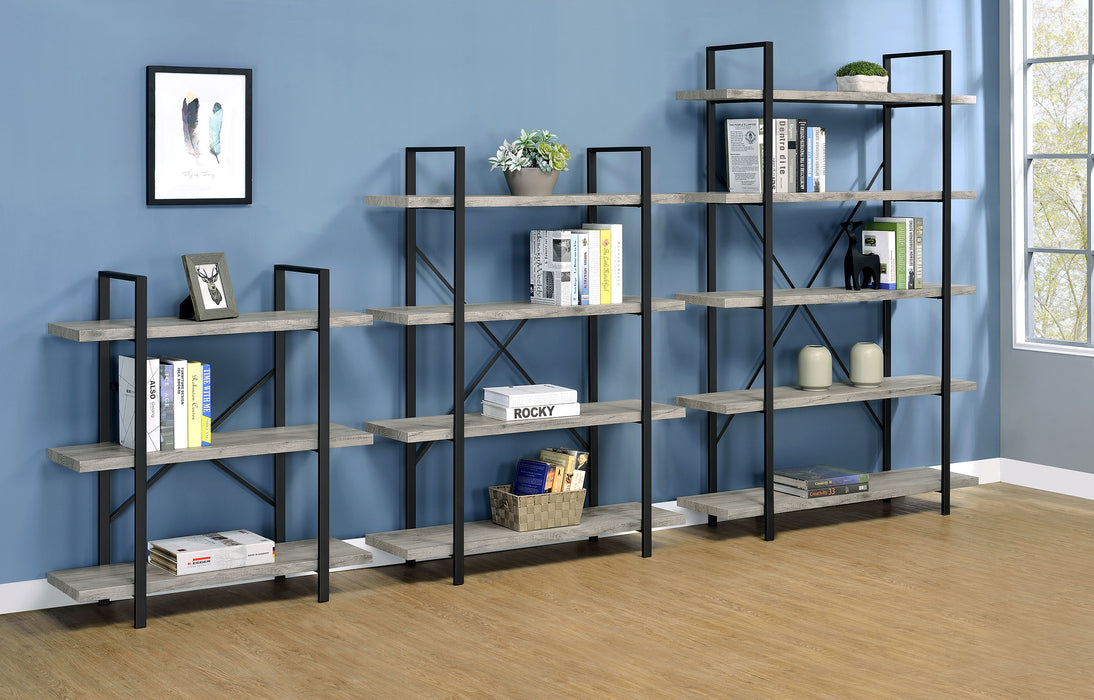 Cole 40-inch 3-shelf Bookshelf Grey Driftwood and Gunmetal