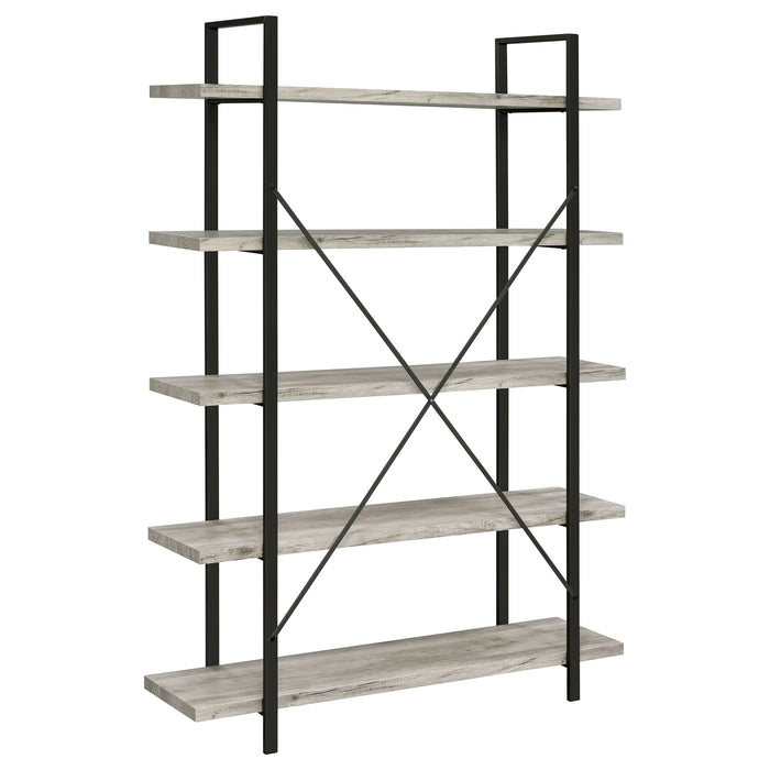 Cole 70-inch 5-shelf Bookshelf Grey Driftwood and Gunmetal