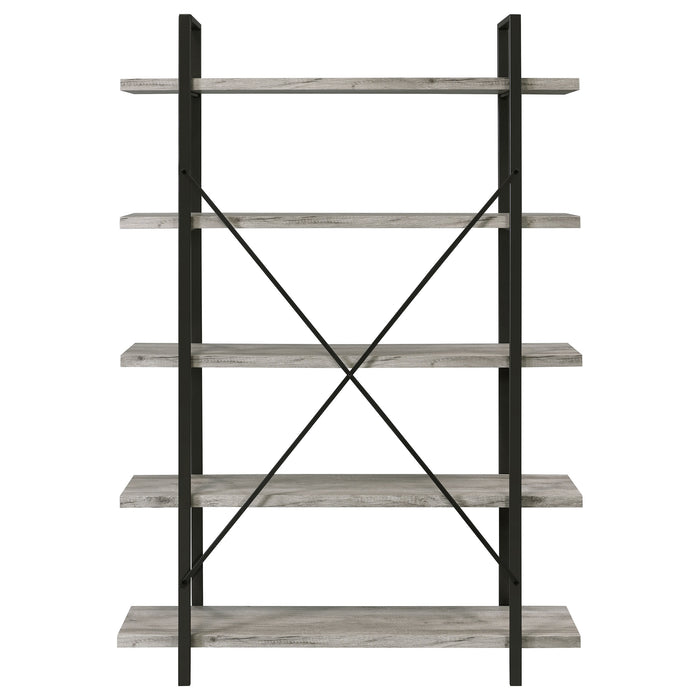 Cole 70-inch 5-shelf Bookshelf Grey Driftwood and Gunmetal