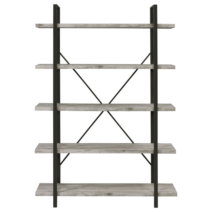 Cole 70-inch 5-shelf Bookshelf Grey Driftwood and Gunmetal